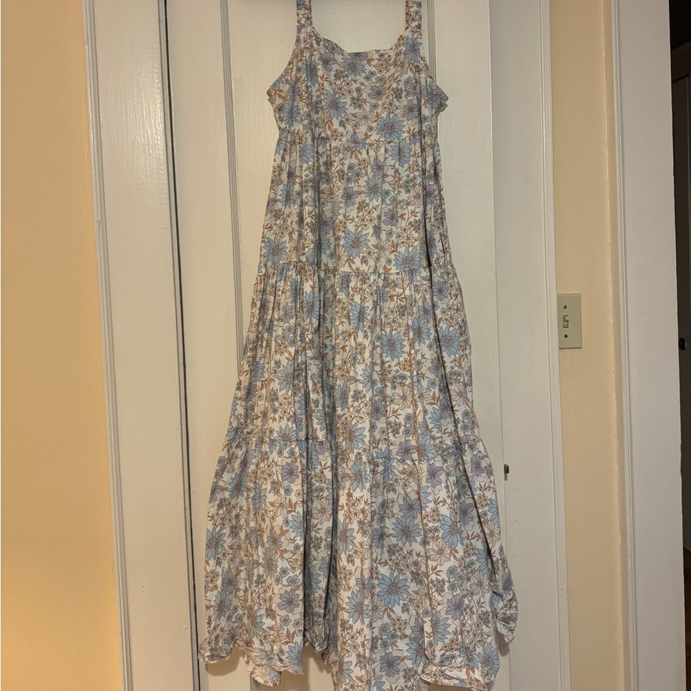 American Eagle printed maxi dress with scrunchie straps